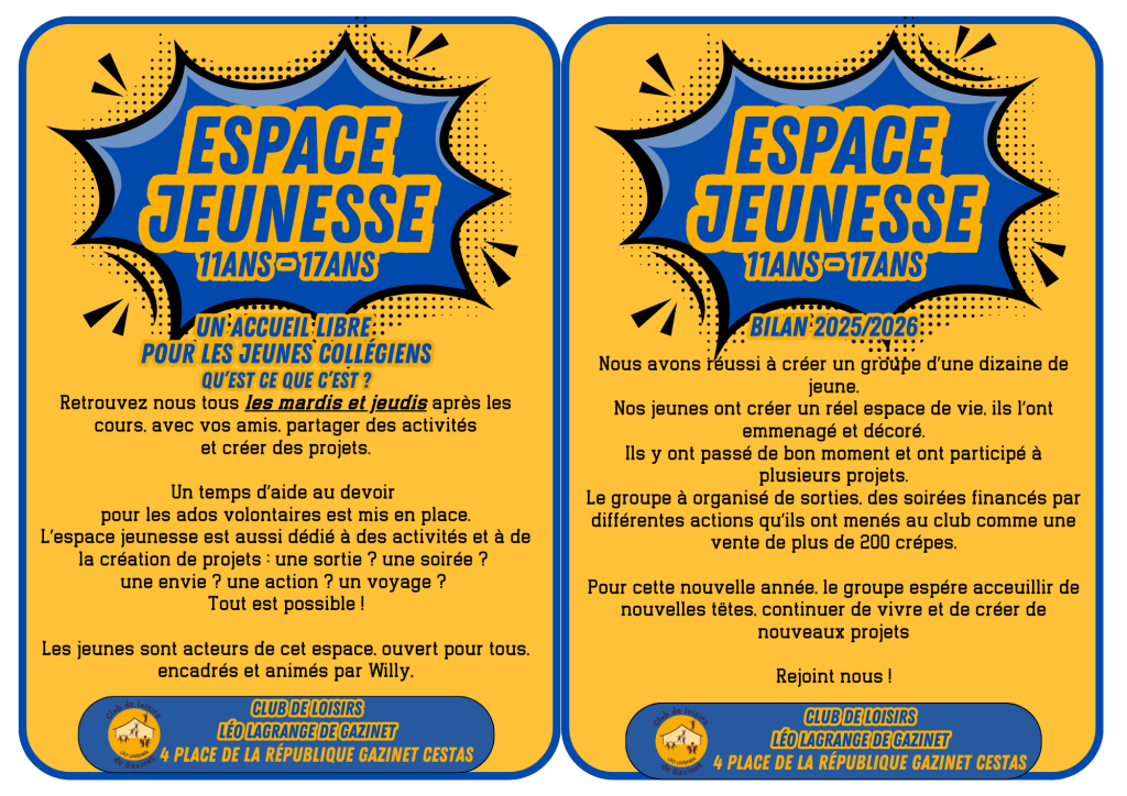 Espace Jeunesse Léo Lagrange 2026